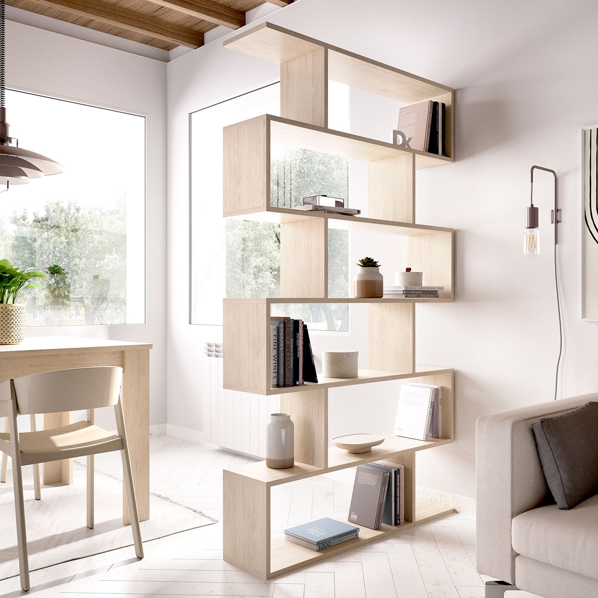 Ambiente con Estanteria Lis Alta Natural 190x80x25