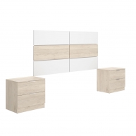 Astra-Kopfteil + 2 Nachttische mit 2 Schubladen: Weiß/Natürlich.