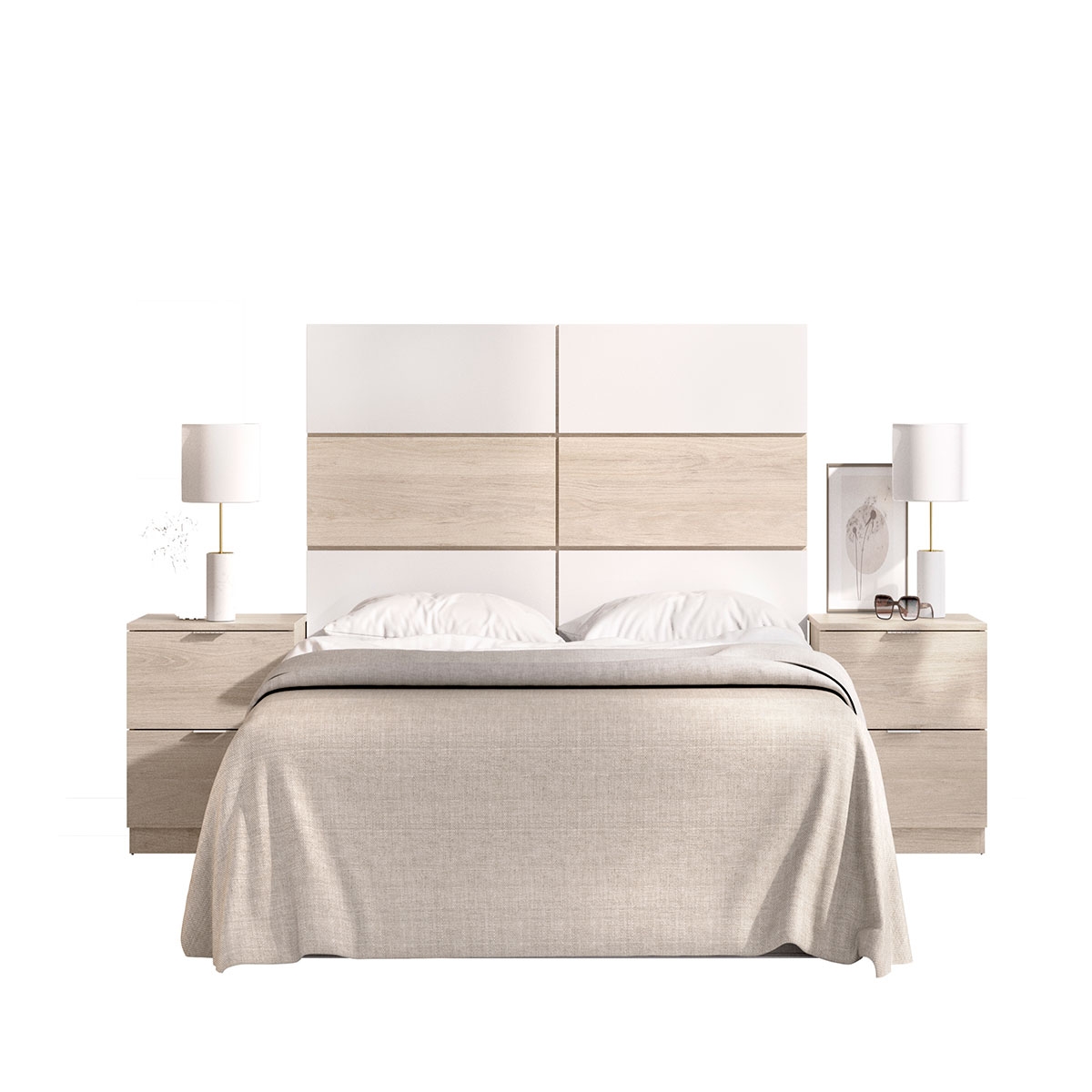 Astra Headboard + 2 2 Drawer Bedside Tables White/Natural - 3