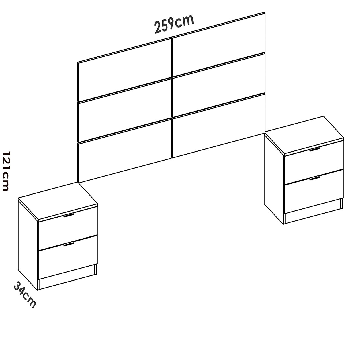 Astra Head Measurements + 2 2 Drawer Bedside Tables White/Natural