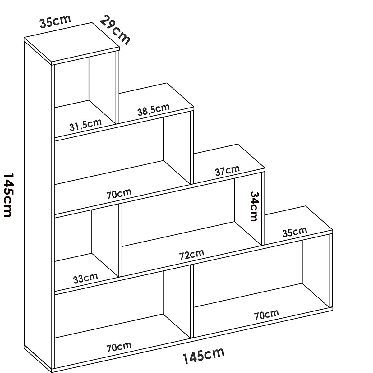 Ten B Shelf Measurements. Gloss 145x145x29