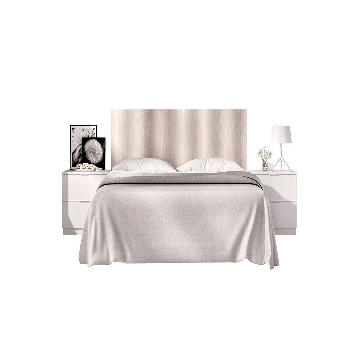 Lusa Tête de lit + 2 tables de chevet avec 2 tiroirs Alistonado/Blanc - 3