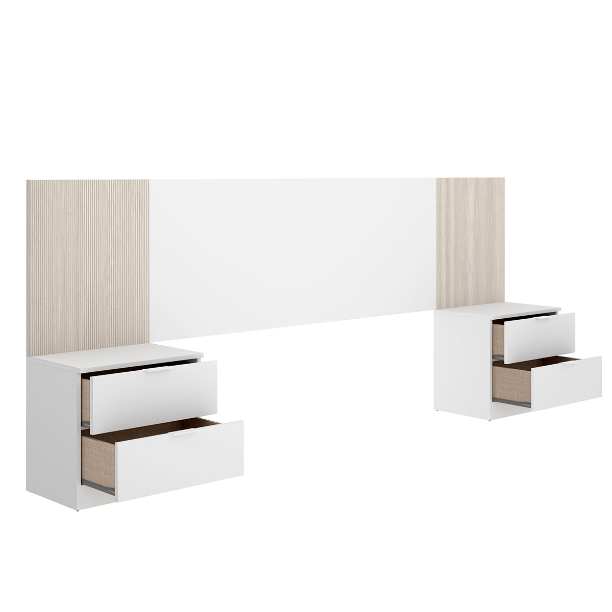 Lusa Tête de lit + 2 Tables de Chevet avec 2 Tiroirs Blanc/Lattes - 2