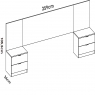 Lusa Headboard Measurements + 2 Bedside Tables with 2 Drawers White/Slatted