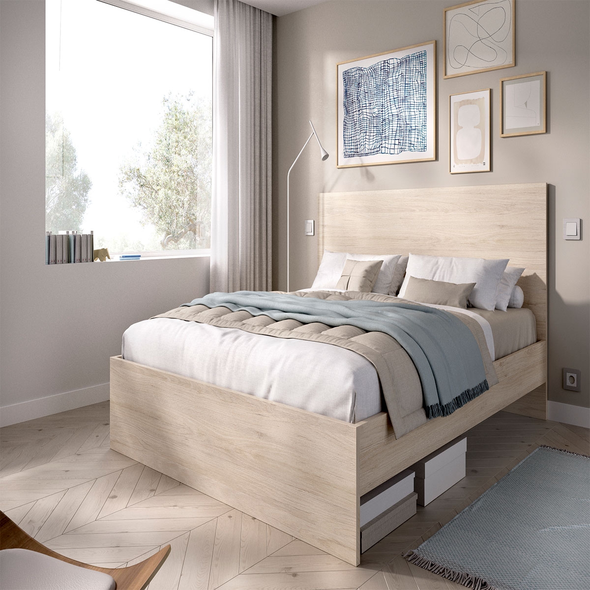Ambiente con Cama Lago A1 135/140x190 Natural - 3