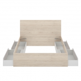 Lago B2 Cama 135/140x190 + 4 Gavetas + 2 Mesinhas de Cabeceira 2 Gavetas Natural/Branco 100x246x195