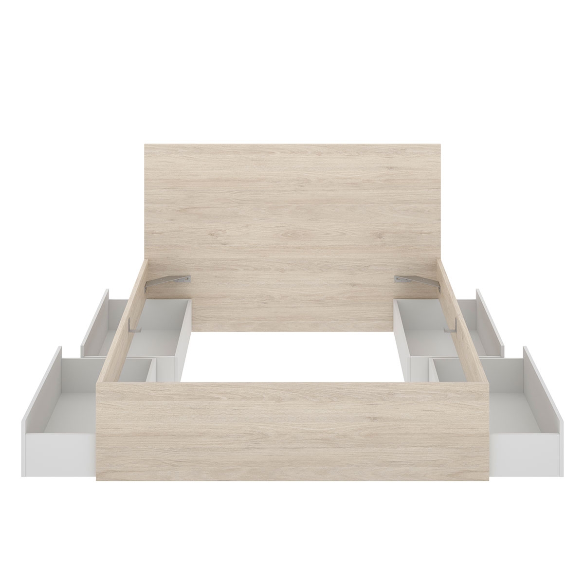 Lago B2 Cama 135/140x190 + 4 Gavetas + 2 Mesinhas de Cabeceira 2 Gavetas Natural/Branco 100x246x195