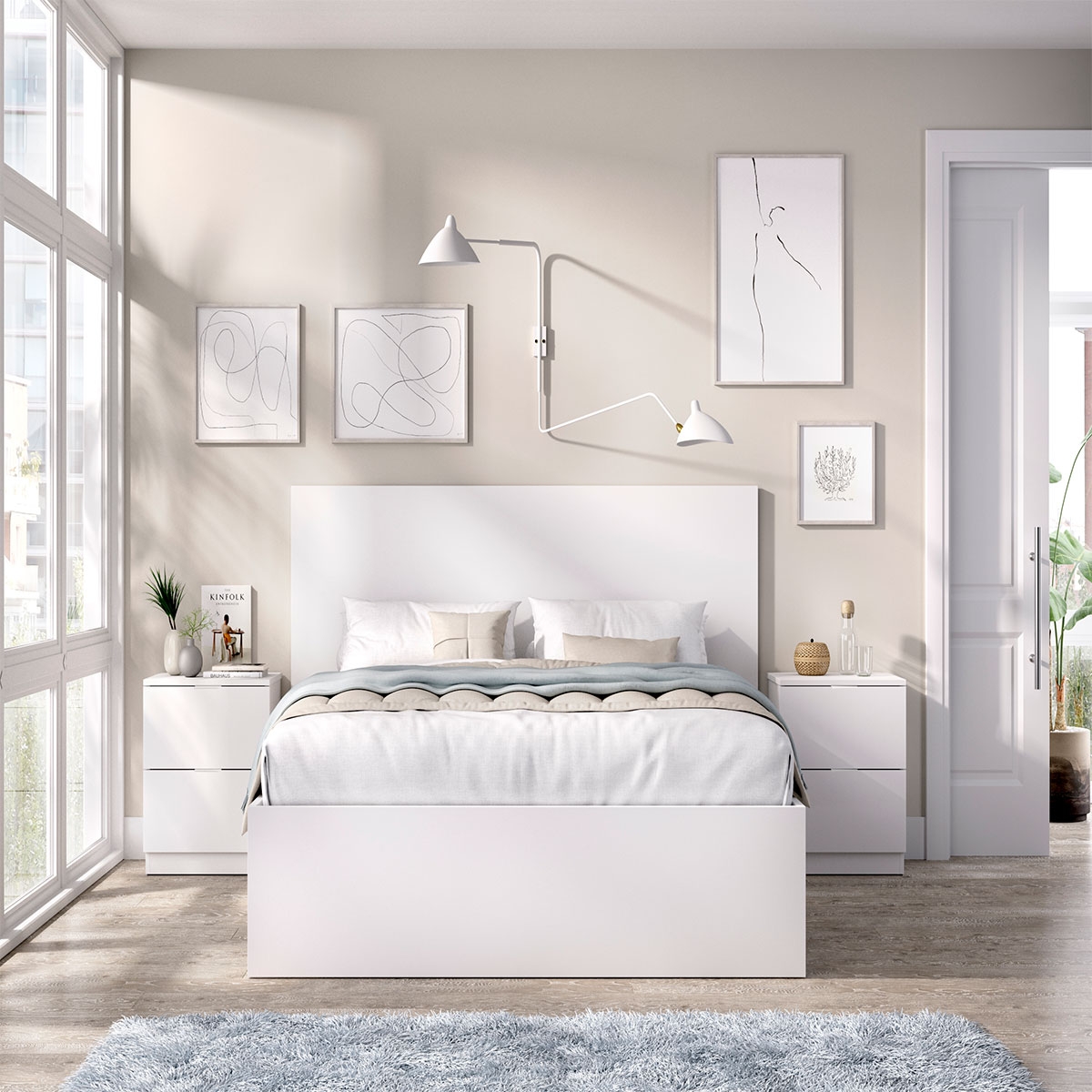 Ambiente with Bed Lake A2 2 Bedside Tables 2 Drawers White + 135/140x190 - 3