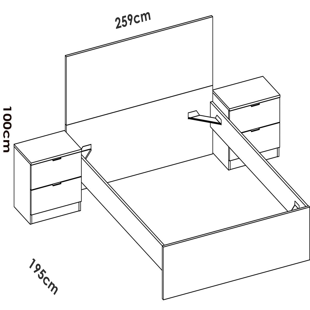 Medidas de Cama Lago A2 2 Mesitas 2 Cajones Blanco + 135/140x190