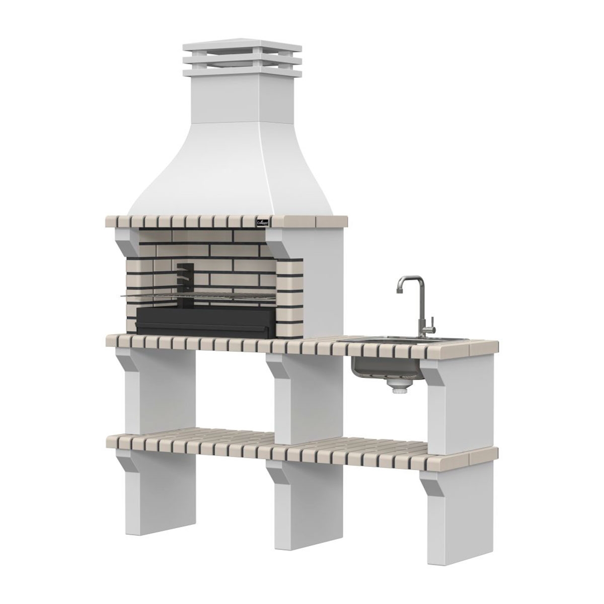 Grill mit Arbeitsplatte, Spüle und Wasserhahn Faro White