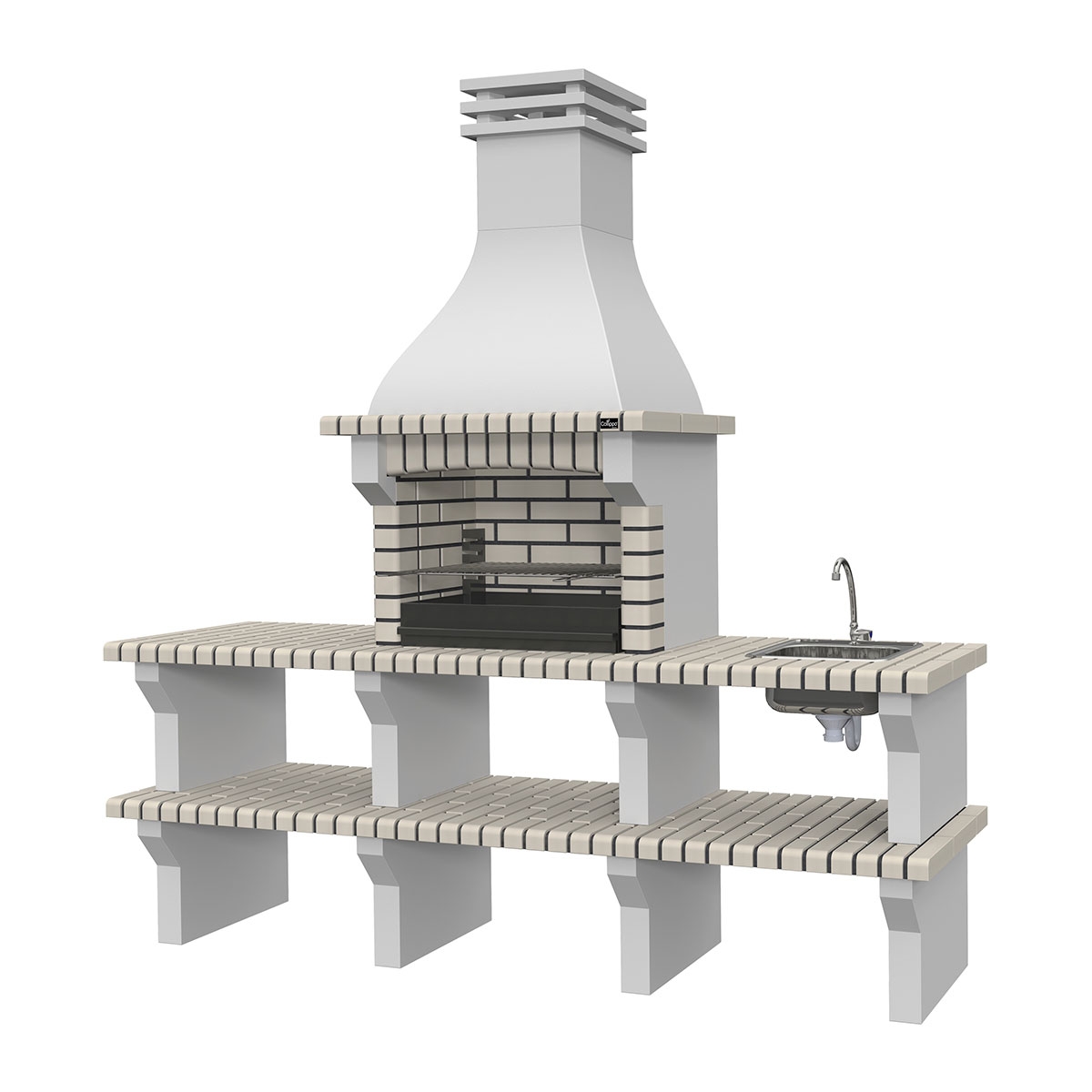 Barbecue with 2 Benches, Sink and Seia White Faucet