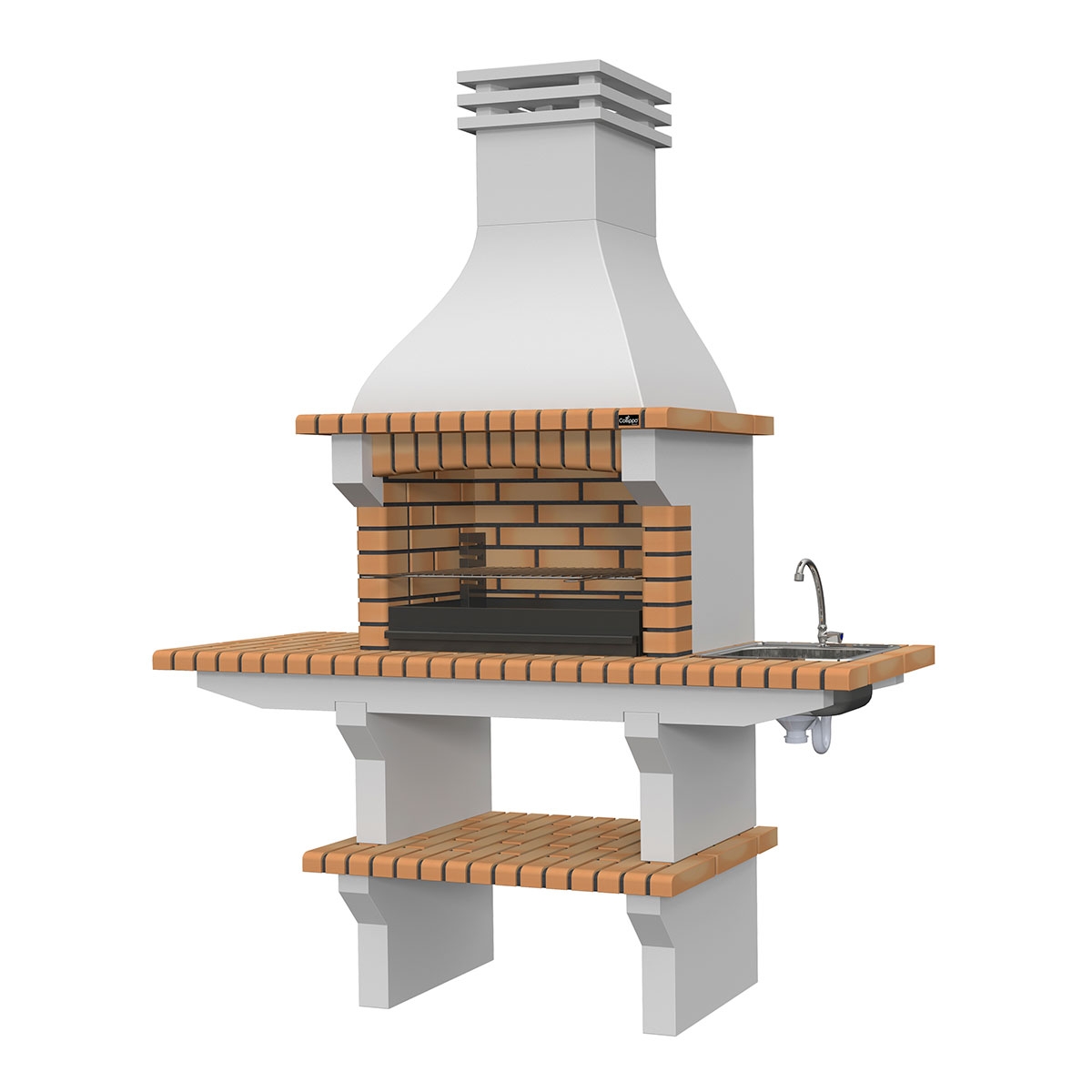 Grill mit Mini-XL-Arbeitsplatten, Spüle und Seia Yellow Wasserhahn