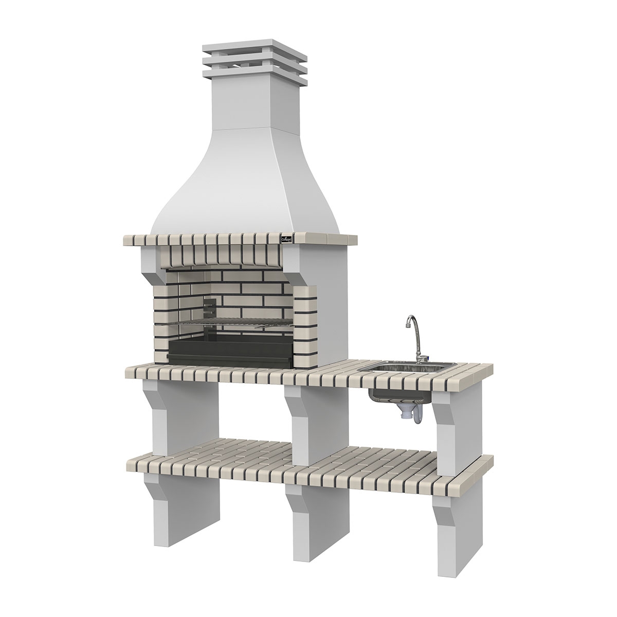 Grill mit Arbeitsplatten, Waschbecken und Seia White Wasserhahn