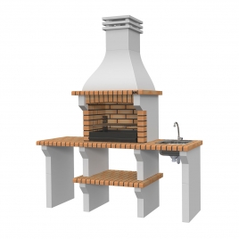 Grill mit 2 Arbeitsplatten, Spüle und Seia gelbem Wasserhahn