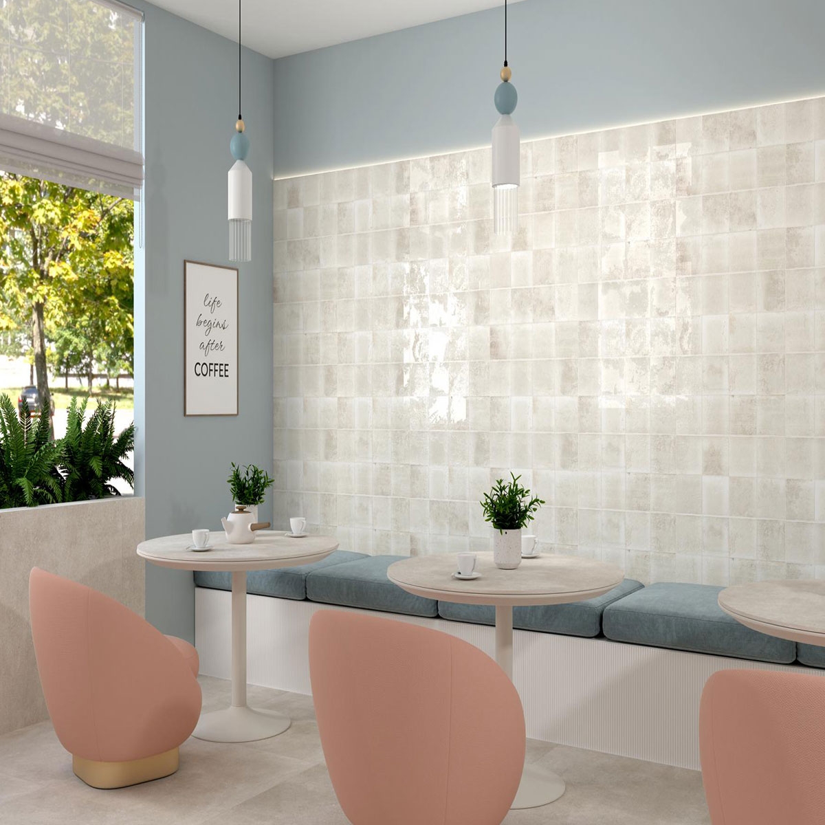 Wohnzimmer mit Pre Artisan White Verkleidung 31,6x60