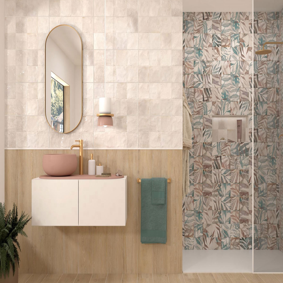 Baño con revestimiento Pre Artisan Crema 31.6x60 (Caja 1,52m2)