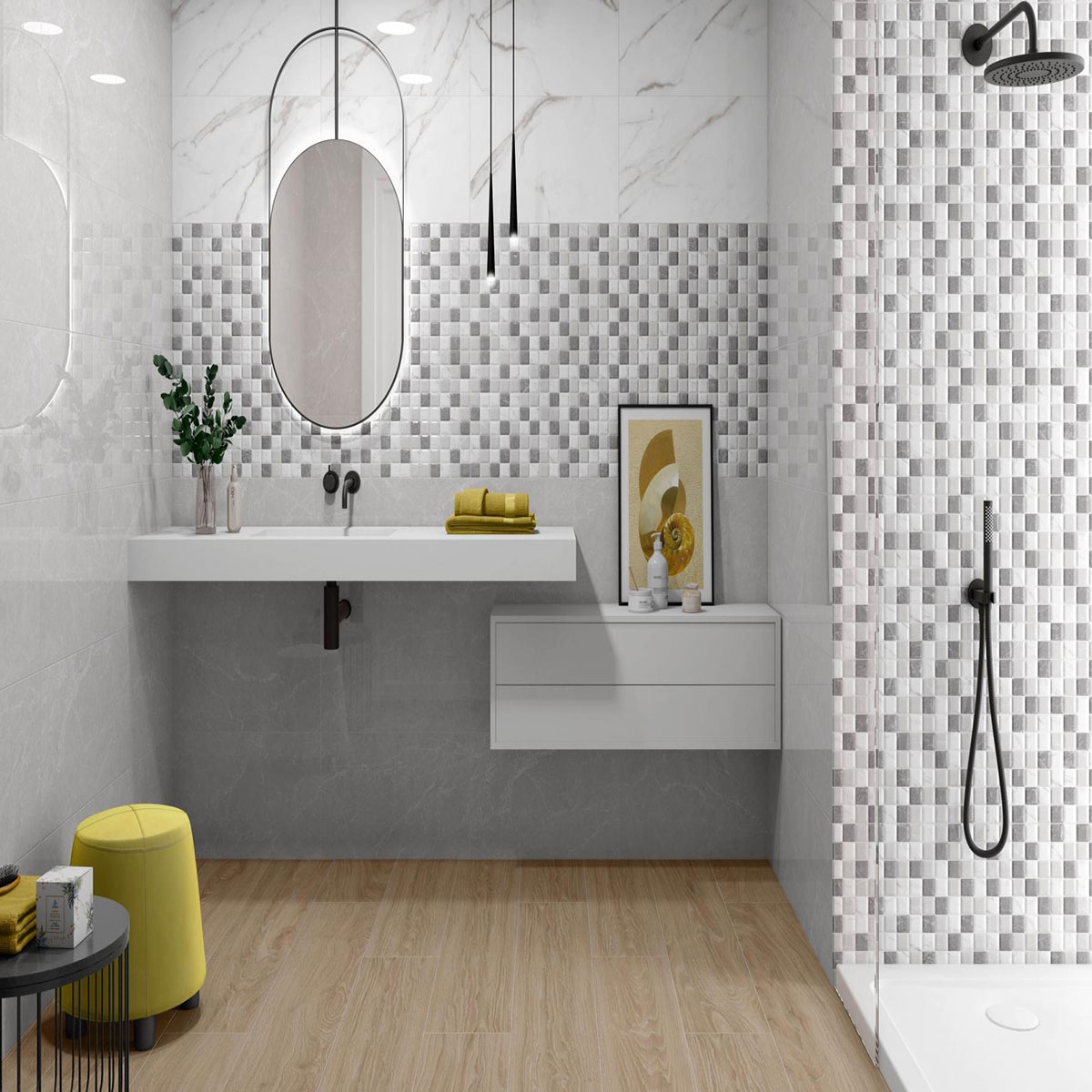 Bathroom with AT Murano Relief Grey 33.3x55 cladding