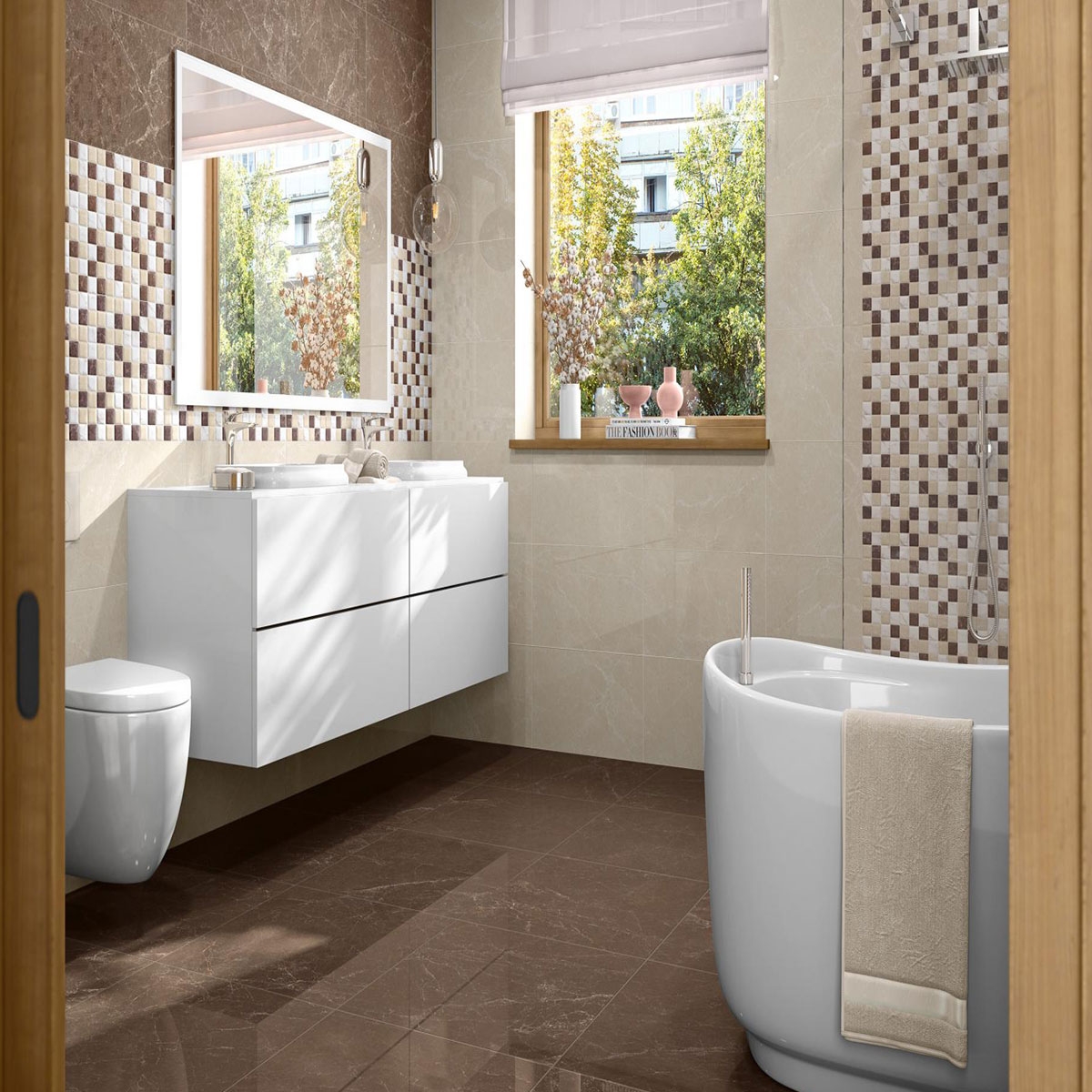 Casa de banho com revestimento AT Murano Relief Bege 33.3x55 (Box 1.84m2)