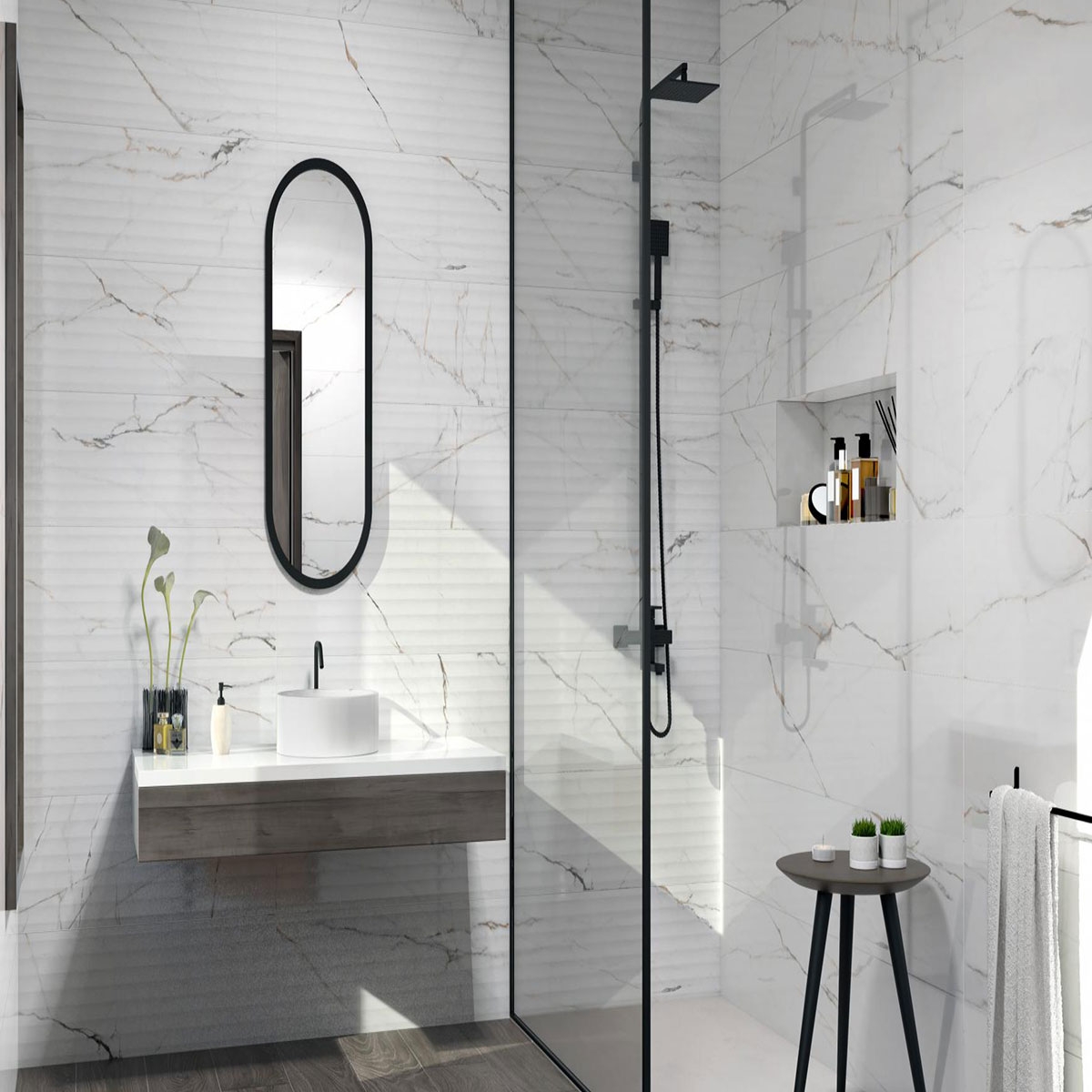 Baño con revestimiento CR Torano Relieve Brillo 33.3x100