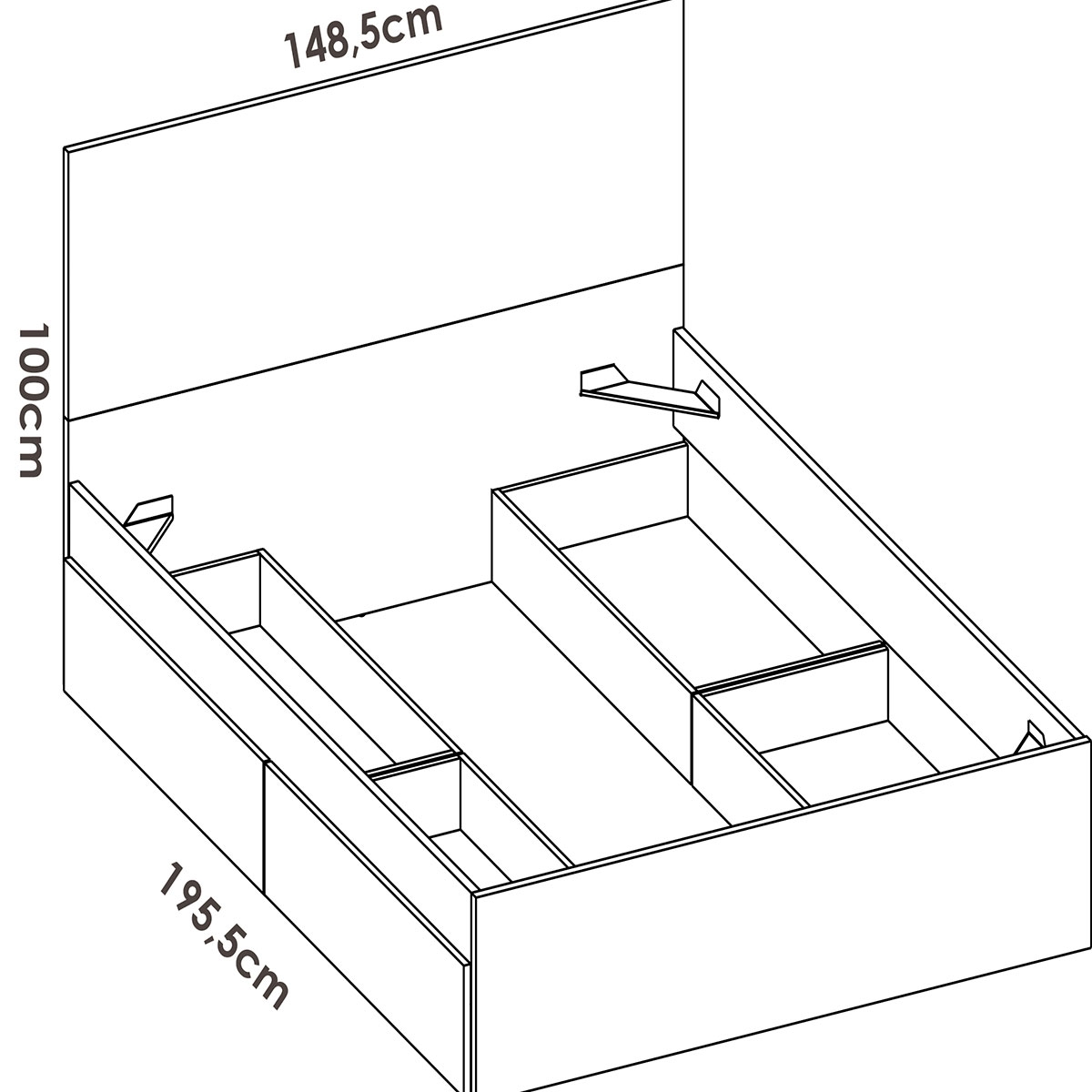 Bed Measurements Pack 9 Lake 135/140x190 + 4 Drawers + White Dresser