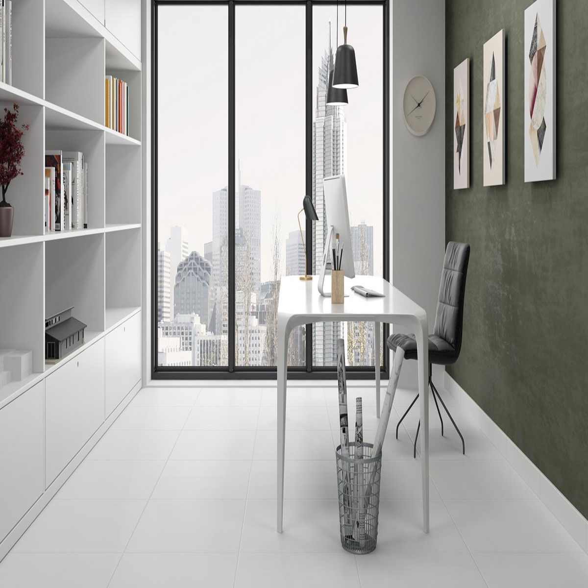 Interior com pavimento AT Matte White 60.8x60.8