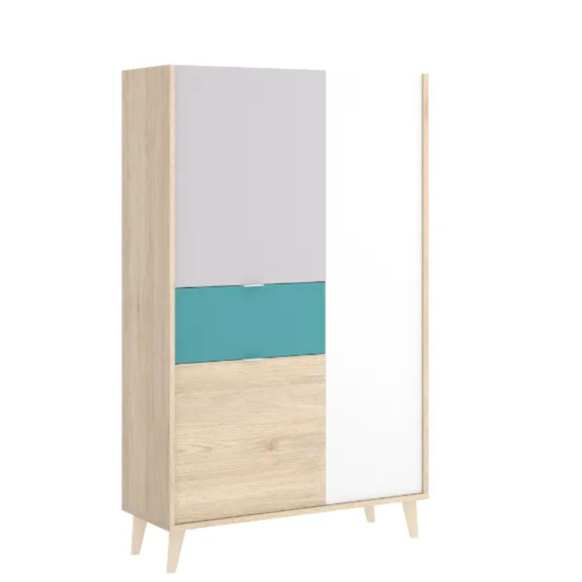 Vertikales Modul mit 2 Türen und 1 Schublade Nova Weiß/Grau/Natürlich/Smaragd - 2