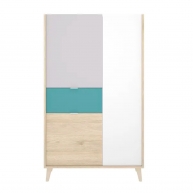 Module vertical avec 2 portes et 1 tiroir Nova Blanc/Gris/Naturel/Émeraude