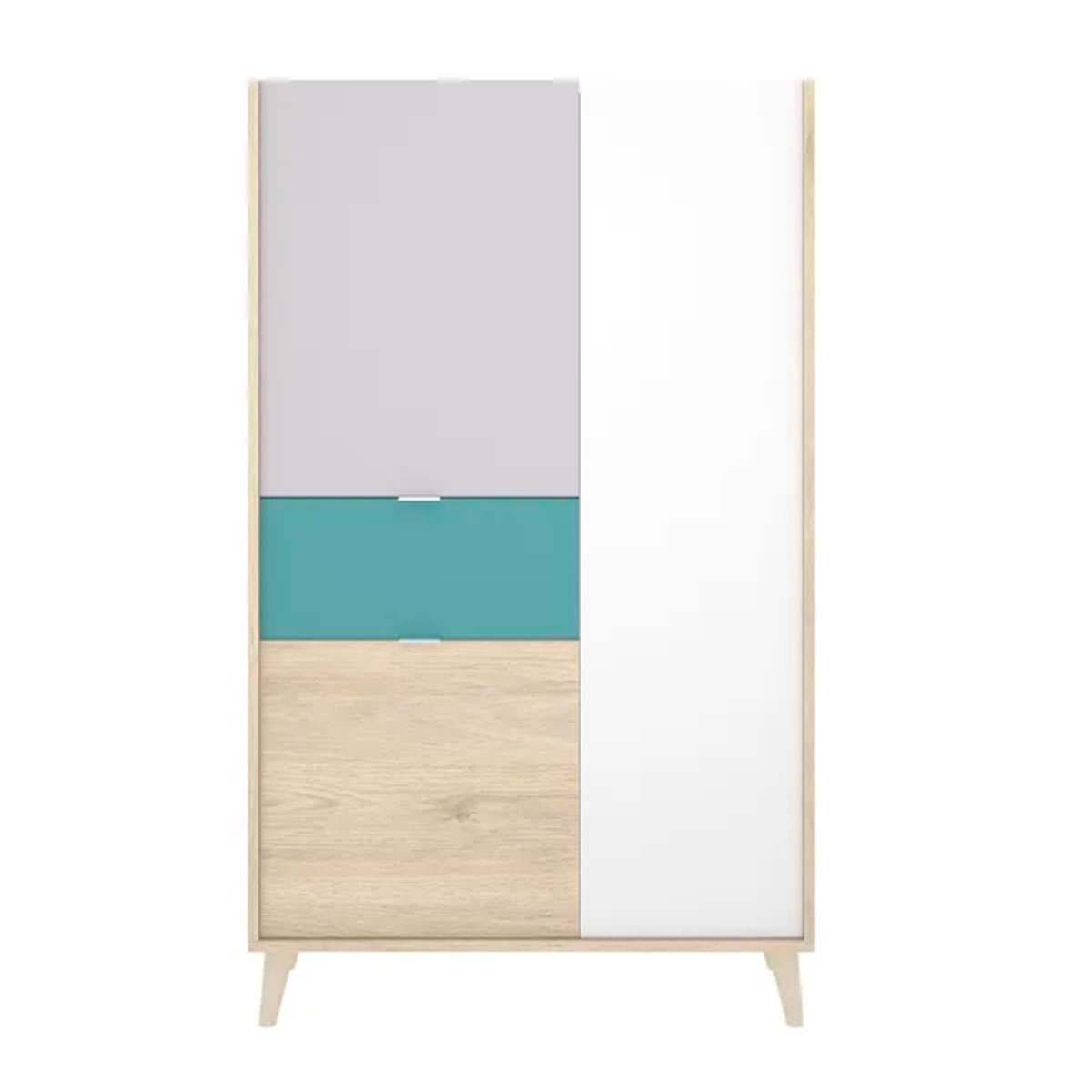 Vertikales Modul mit 2 Türen und 1 Schublade Nova Weiß/Grau/Natürlich/Smaragd