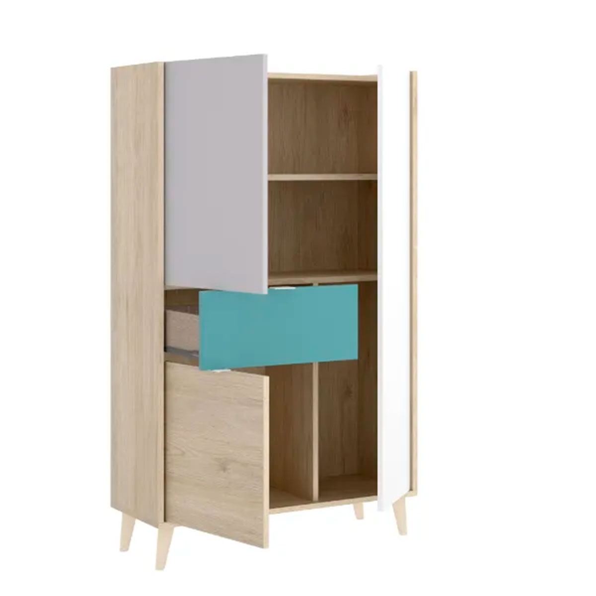 Vertikales Modul mit 2 Türen und 1 Schublade Nova Weiß/Grau/Natürlich/Smaragd - 3