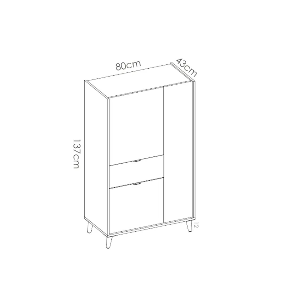 Maße des vertikalen Moduls mit 2 Türen und 1 Schublade Nova Weiß/Grau/Natur/Smaragd