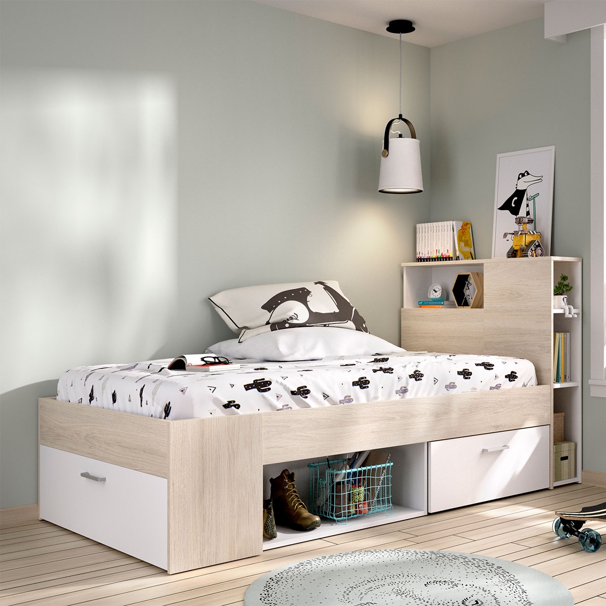 Ambiente con Cama Compacta Lanka 90x190 Natural