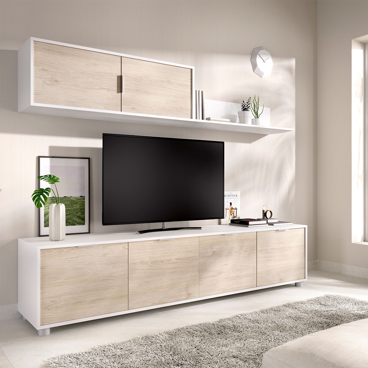 Ambiente mit kompaktem TV-Schrank Lima Weiß/Natürlich