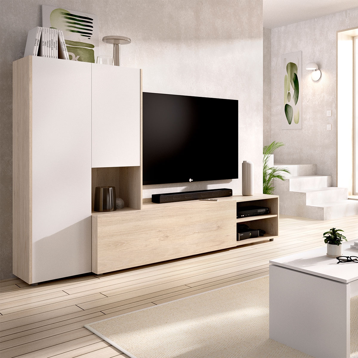 Zimmer mit kompaktem Wohnzimmer-TV Kei 3 Türen Natur/Weiß