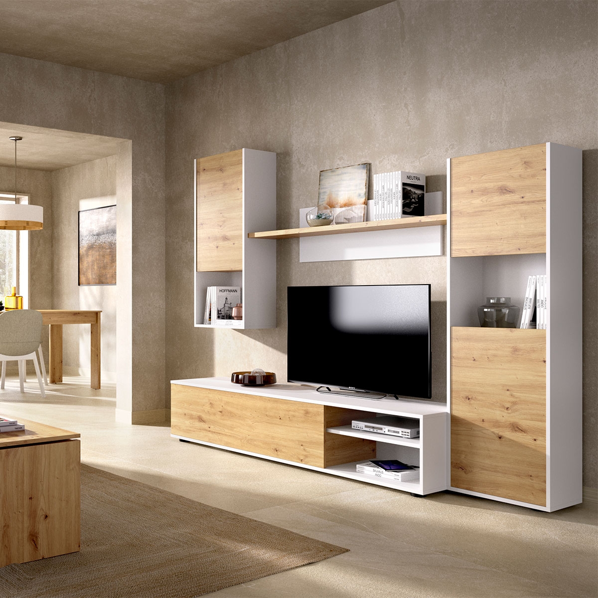 Quarto com Sala de TV Modular Luka Branco/Nórdico - 2