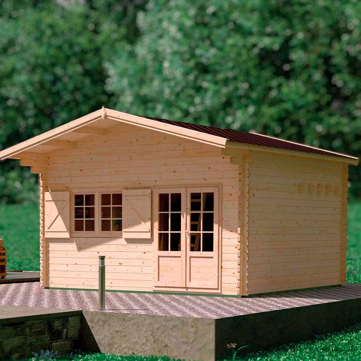 Raum mit JASMIN DUPLEX Schuppen 19,2 m² + 8,7 m² 570x476x331 cm