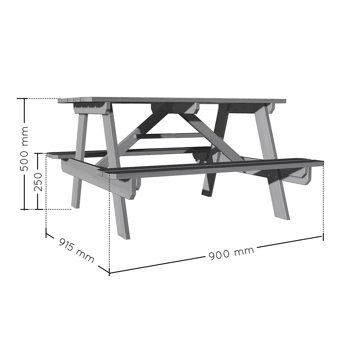 Medidas de Mesa Picnic 915x900x500 mm