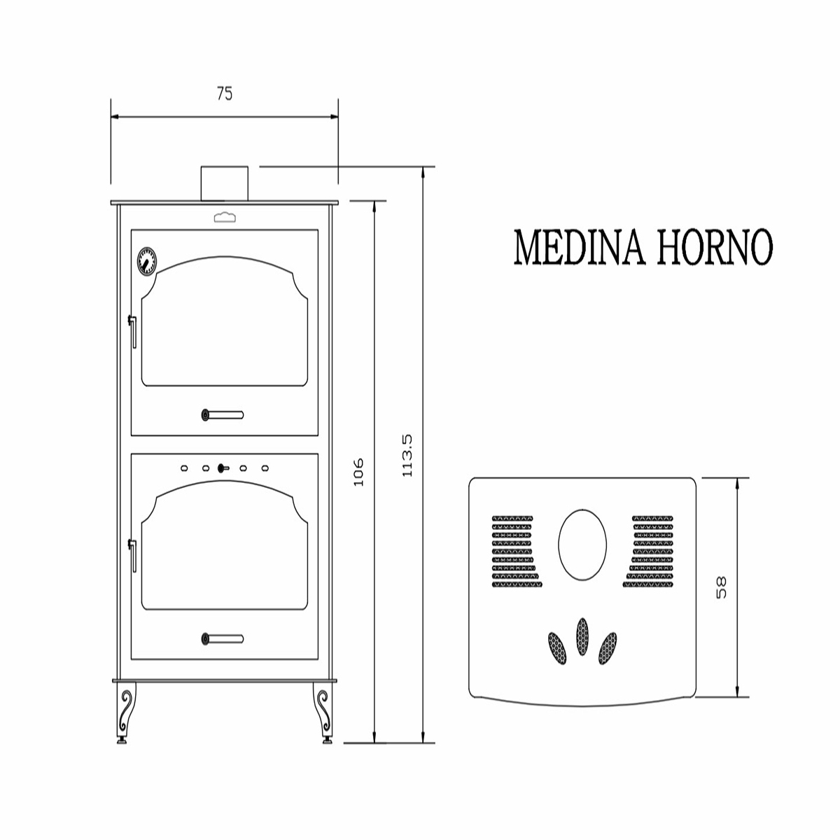 Estufa Medina con Horno Medidas 58x73x113.5