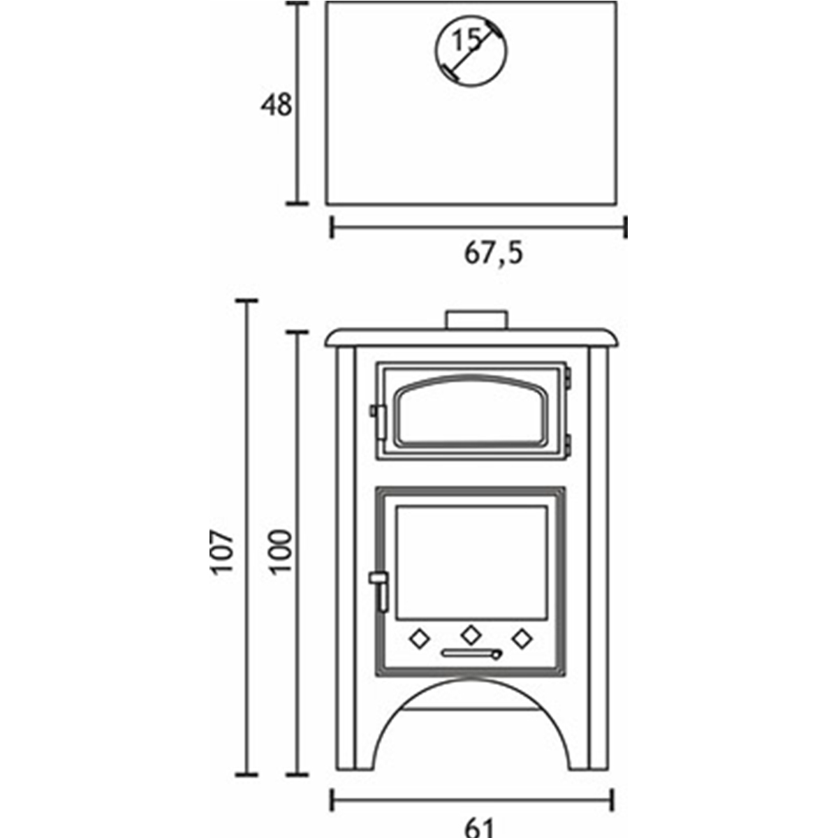 Fogão Jaén com medidas de forno 61x48x100