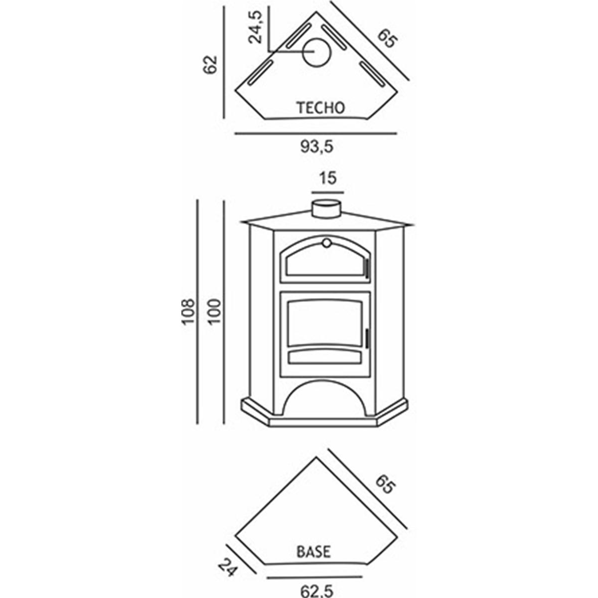 Cuisinière Jaén avec four d’angle Dimensions 93x65x100