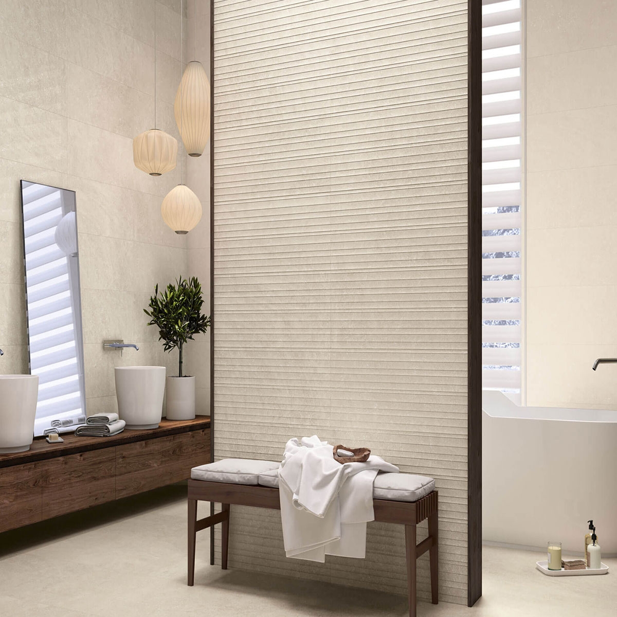 Baño con revestimiento Amberes 8208 Relieve Cream 33,3x80 (Caja 1,598m2)