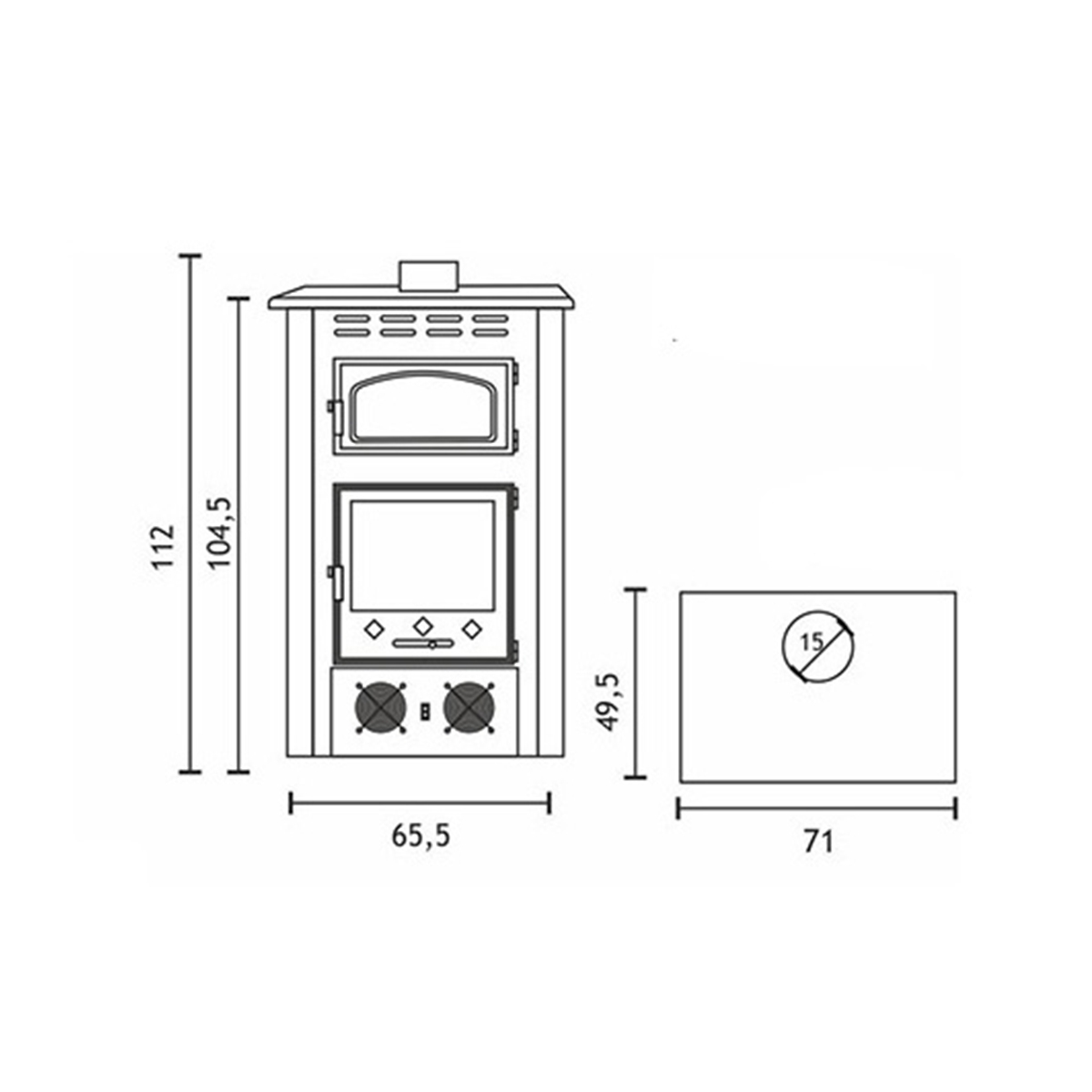 Dante Air Heating Herde mit Ofen misst 71x49,5x112