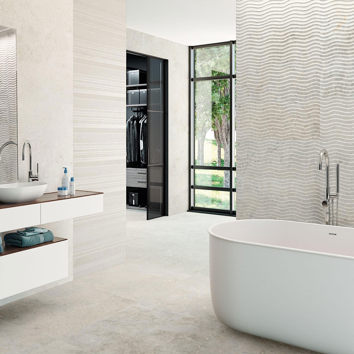 Casa de banho com pavimento Baltimore 1821 Branco 98x98 (Box 0.96m2)