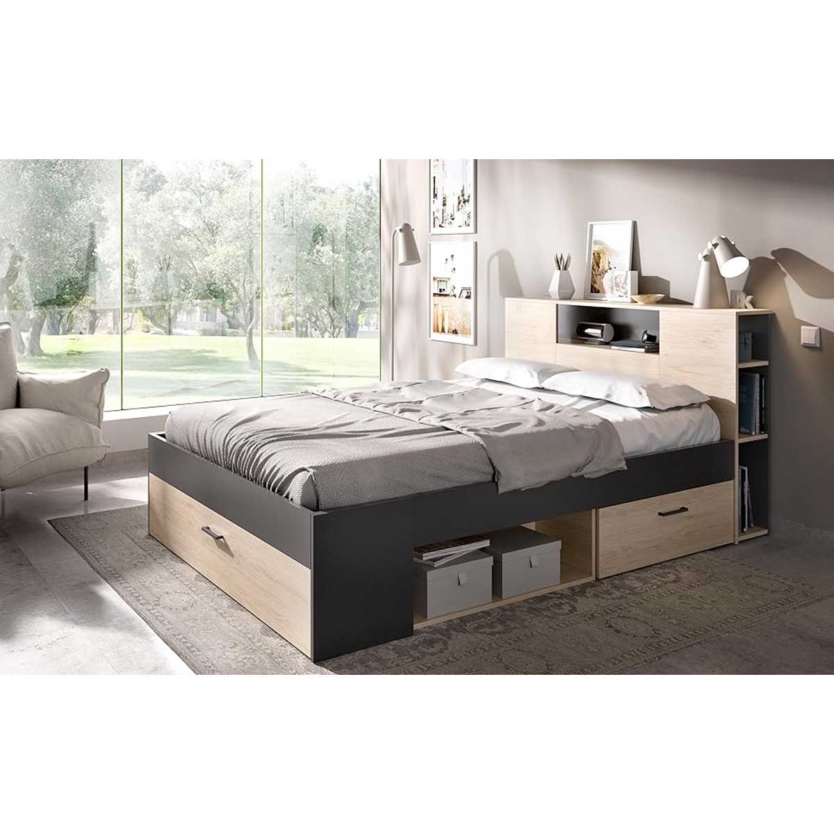 Interior com cama compacta Lanka 135/140x190 Natural / Grafite