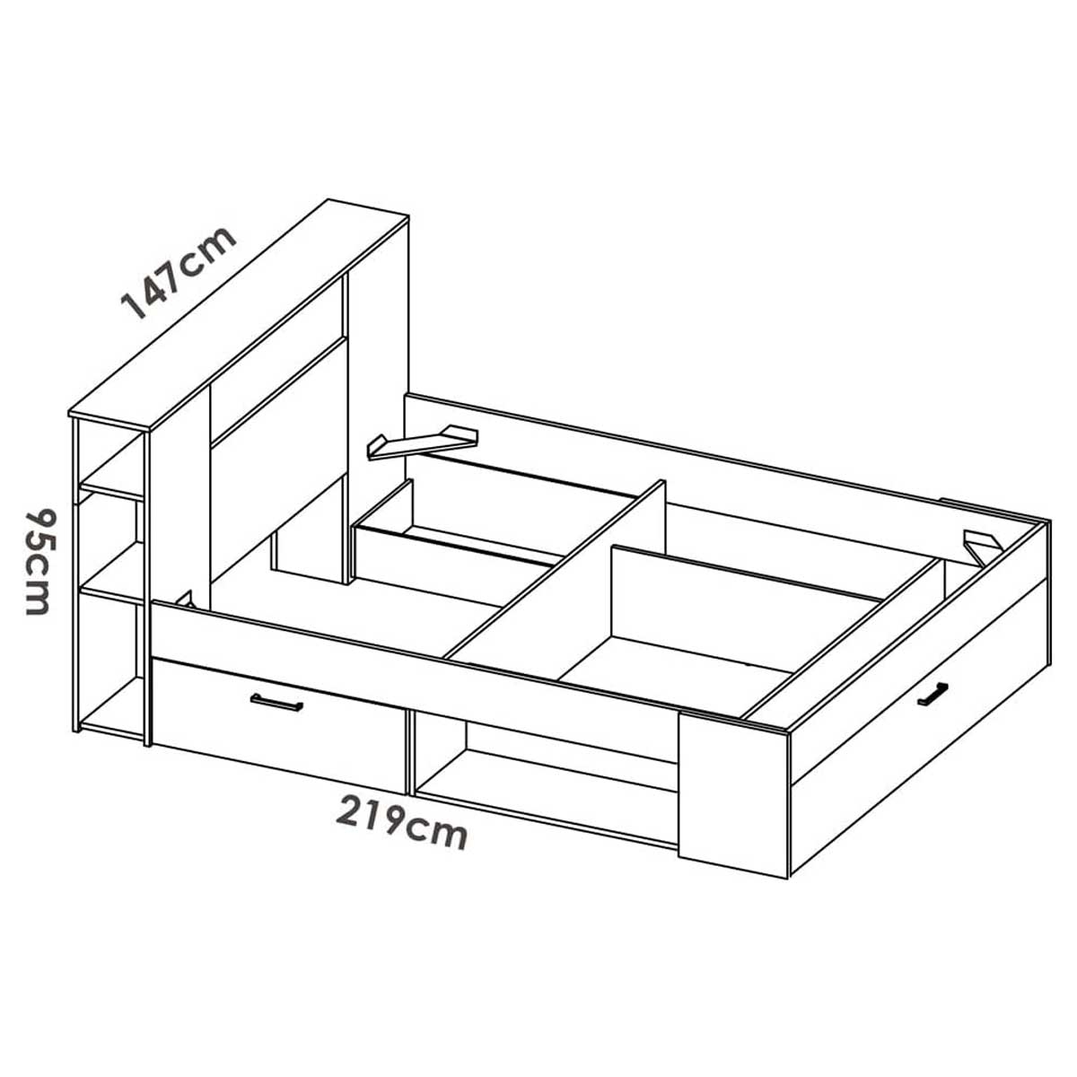 Dimensions du lit compact Lanka 135/140x190 Naturel/Graphite