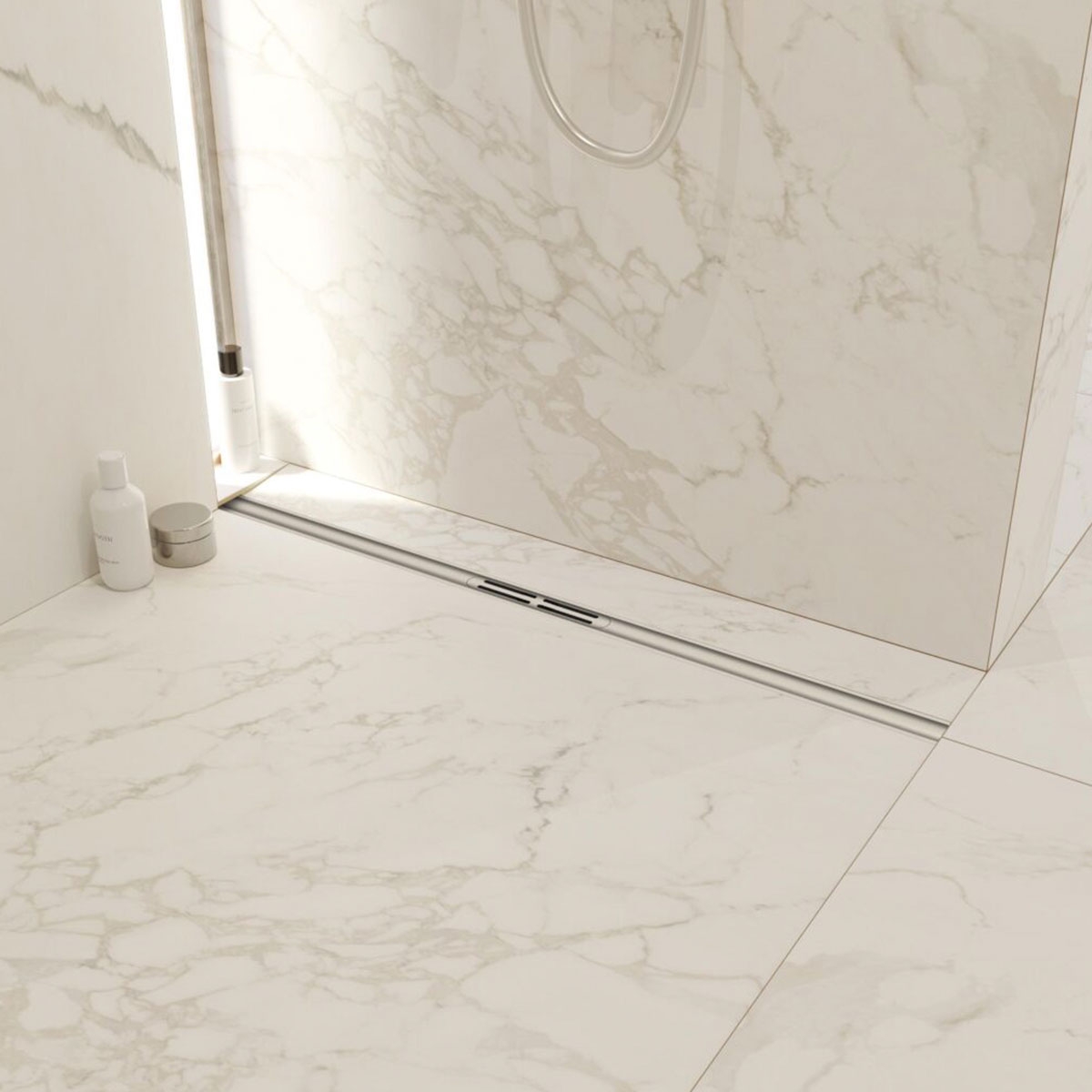 Interior com Kit de Canal de Duche Revolux Ruber Curve Nickel 200 Cm