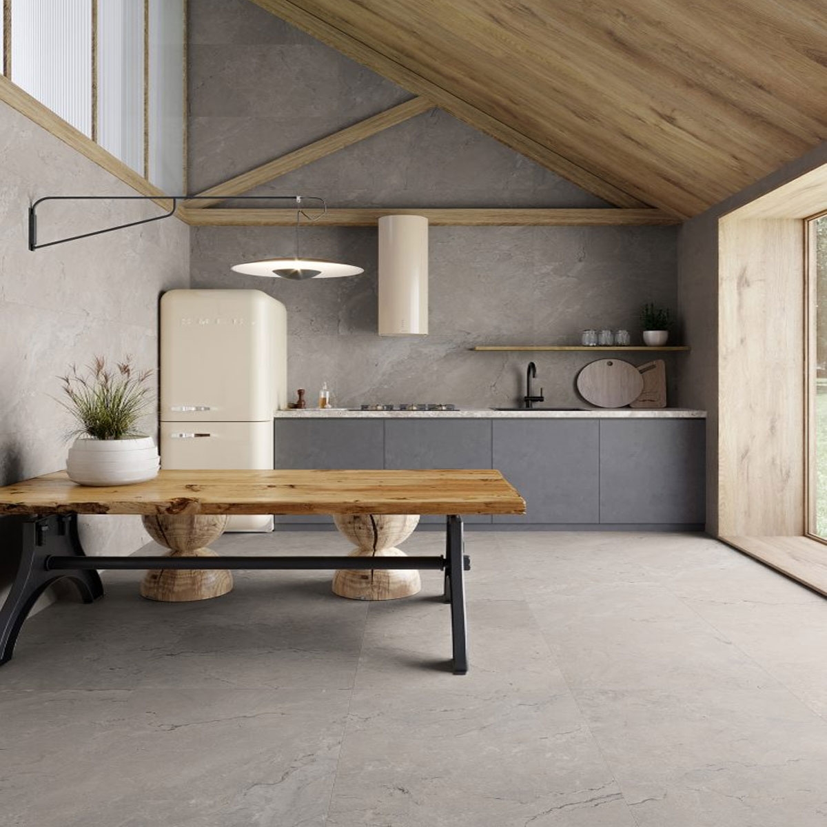 Interior con pavimento Berna Natural 60×120