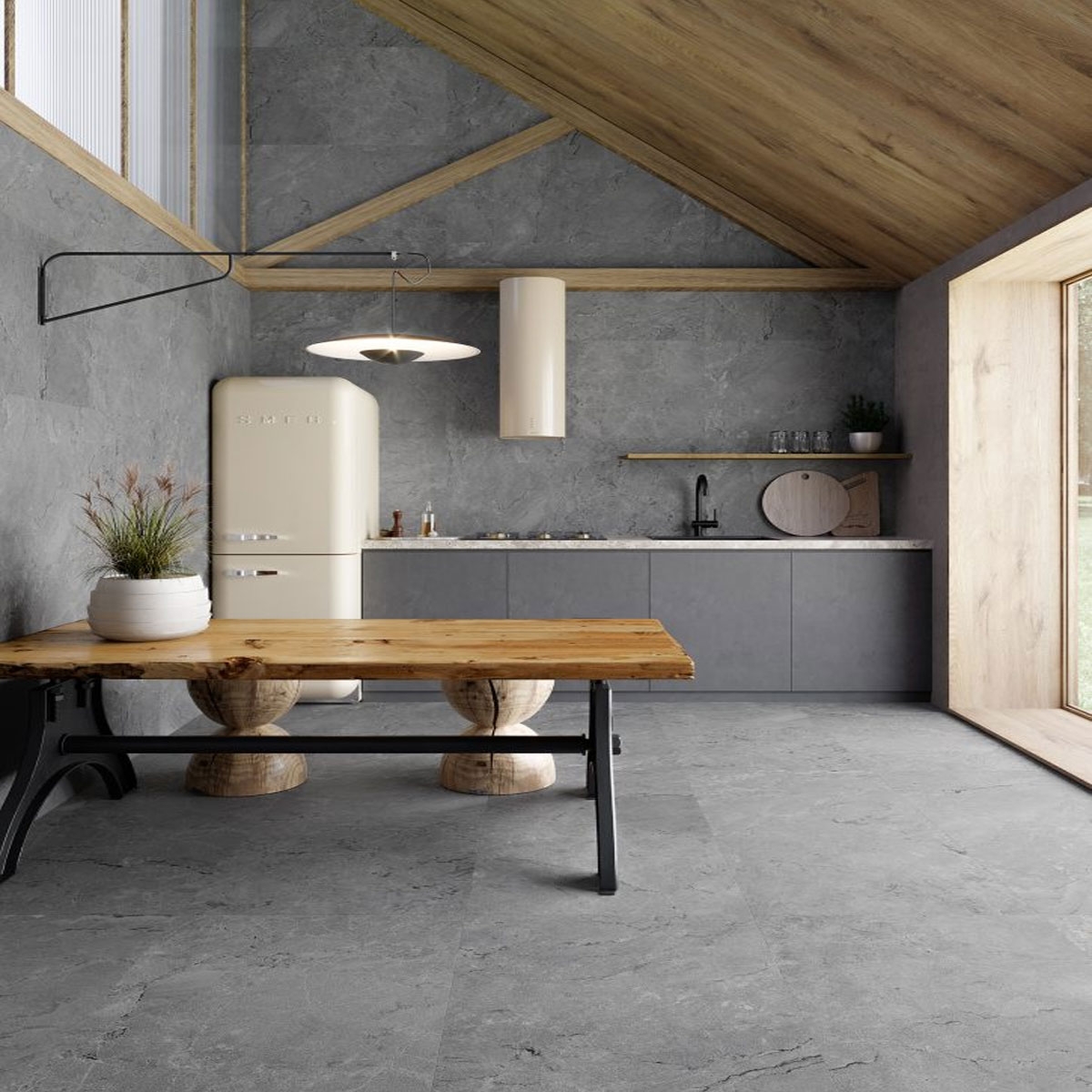 Interior with flooring Berna Marengo 60×120