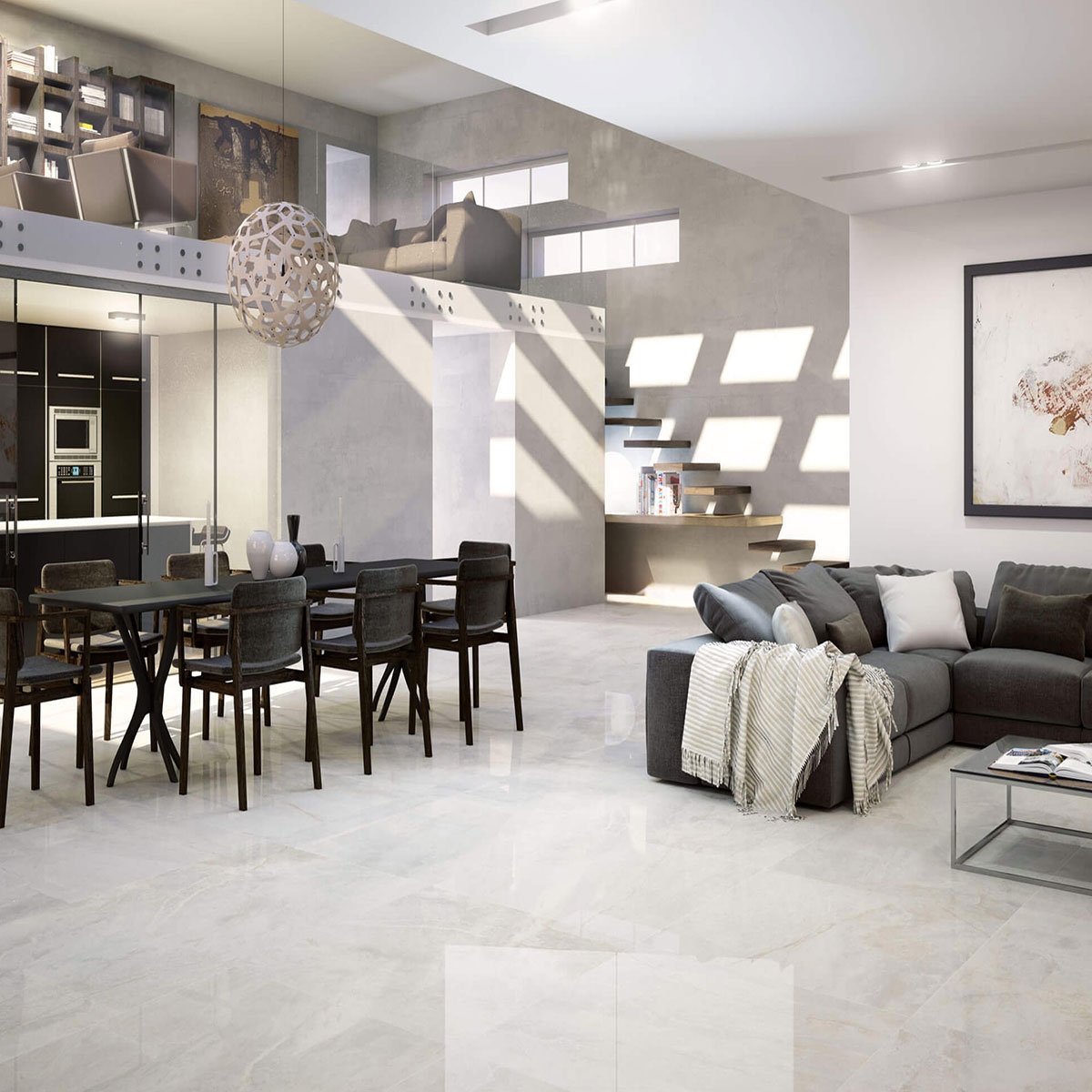 Intérieur avec Támes 1851 Chaussée blanche 98x98 (Boîte 0.96m2)