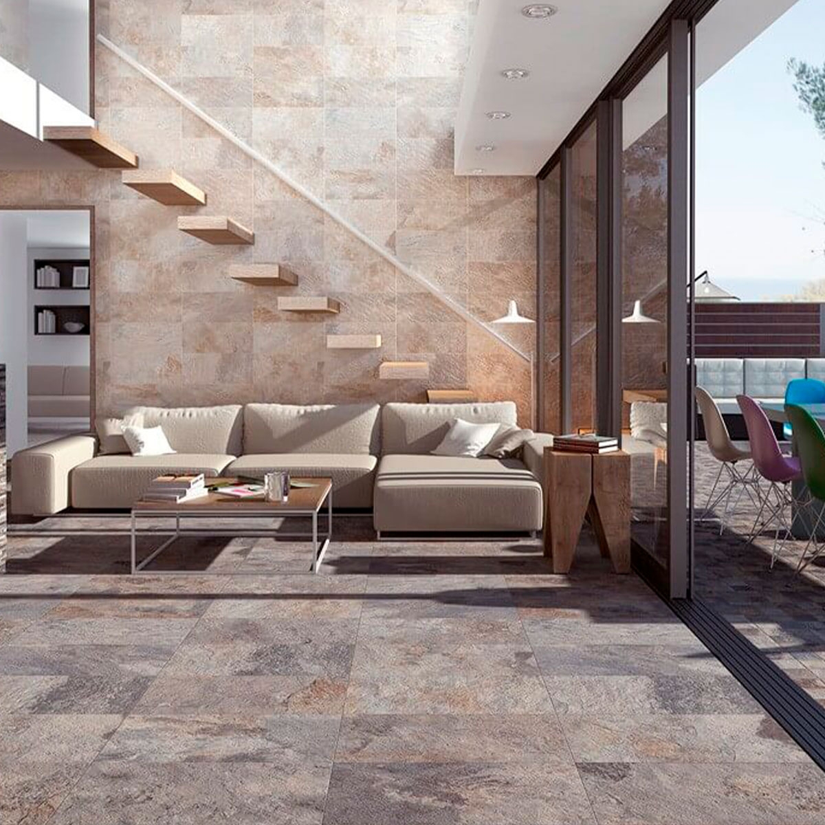 Interior com pavimento Ardesia Gray 32x62.5 (Box 1.00m2)