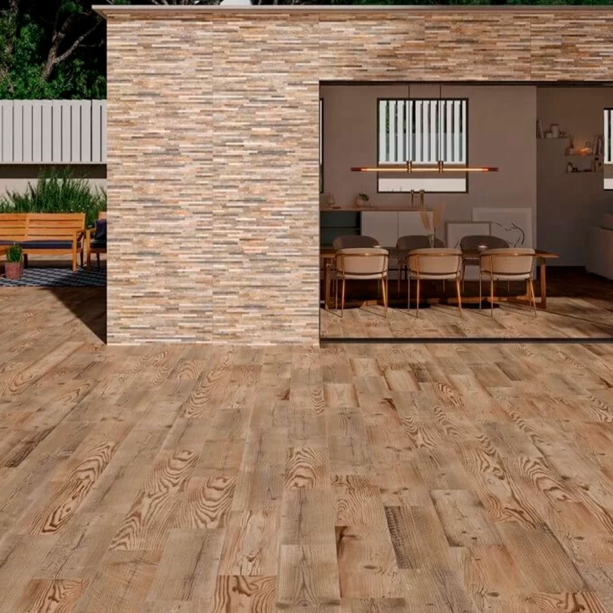 Exterior con revestimiento Ardesia Muro Ocre 32x62,5 (Caja 1,00m2)